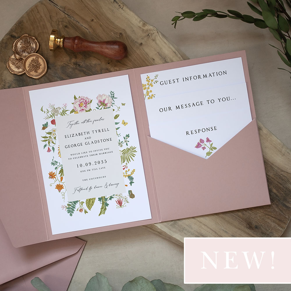 Pocketfold Wedding Invitations 'Vintage Blooms VB11'
